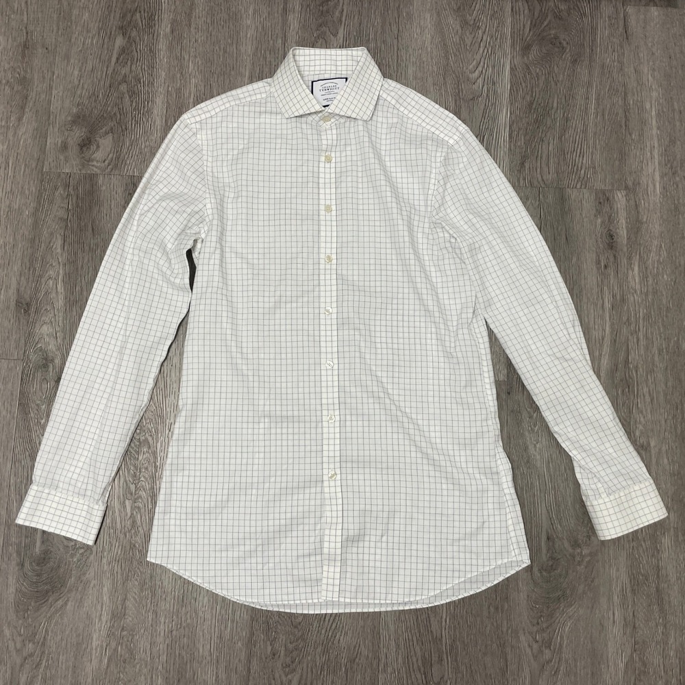 Charles Tyrwhitt Dress Shirt Mens 16/35 White Blue Super Slim Fit Non-Iron Check